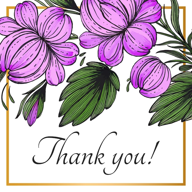 Vector beautiful hand drawn vintage floral thank you card