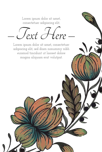 Vector beautiful hand drawn vintage floral wedding invitation card