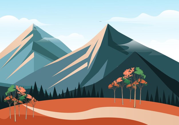 Vector vector beautiful views of mountains trees and hills during the day