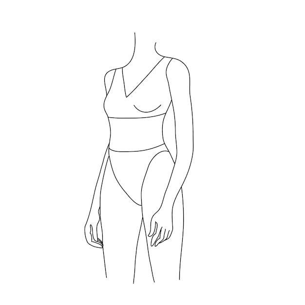 Vector beautiful woman body illustrations. Minimalist linear female figure. Abstract lingerie