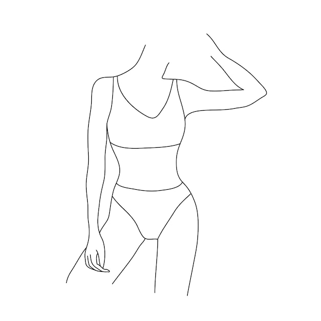 Vector beautiful woman body illustrations. Minimalist linear female figure. Abstract lingerie