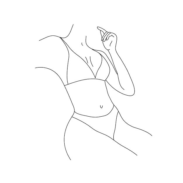 Vector beautiful woman body illustrations. Minimalist linear female figure. Abstract lingerie