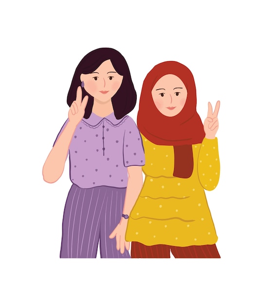 vector beautiful young woman friendship cartoon art illustration