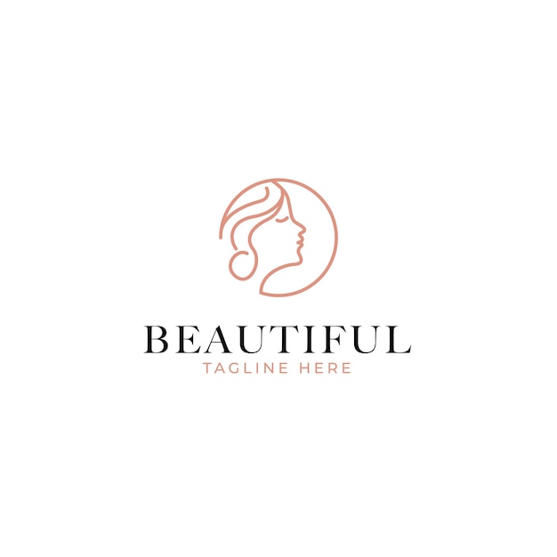 Vector beauty logo with woman head inside circle design concept illustration idea