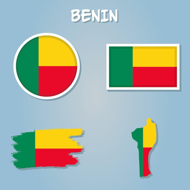 Vector of Benin country outline silhouette with flag set