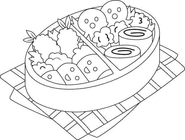 a vector of a bento box in black and white colouring