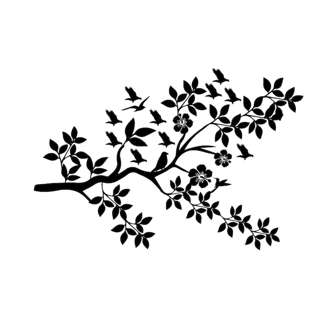 vector birds on branches nature and animal silhouette and flower and wildlife vector