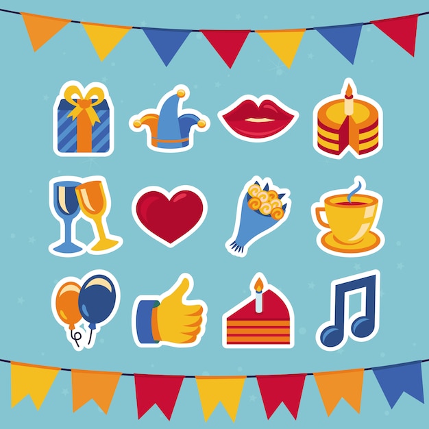 Vector birthday and party icons - collection in retro flat style