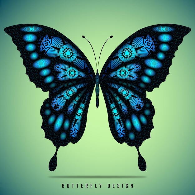 Vector black and blue butterfly mandala art