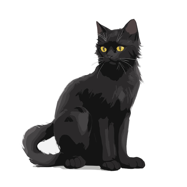 Vector BLACK CAT animal clipart editable white background