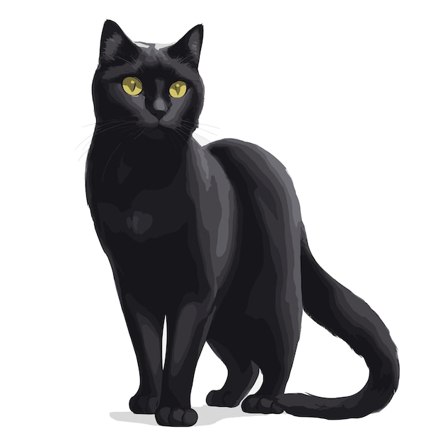 Vector BLACK CAT animal clipart editable white background