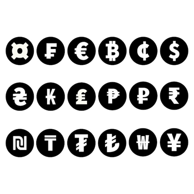 Vector black currency symbols set