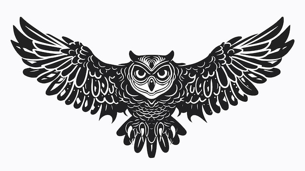 Vector Black Flying Owl Bird Stencil Outline Silhouette