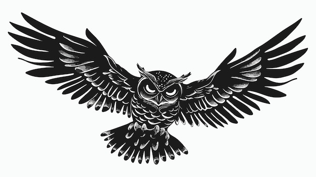 Vector Black Flying Owl Bird Stencil Outline Silhouette