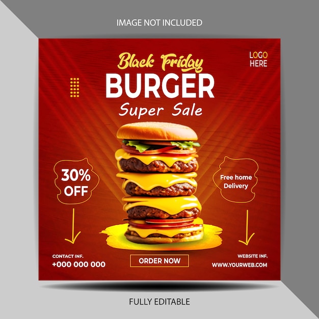 Vector Black Friday burger Social media post and promotional web banner template