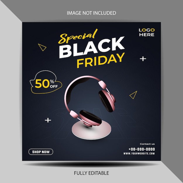 Vector Black Friday Headphone social media post and web banner template