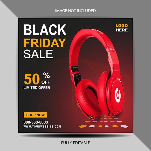 Vector Black Friday Headphone social media post and web banner template