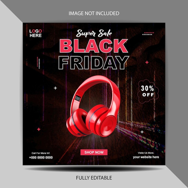 Vector Black Friday Headphone social media post and web banner template