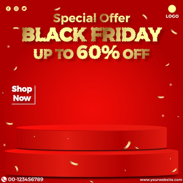 Vector Black Friday Sale Background with Red Podium