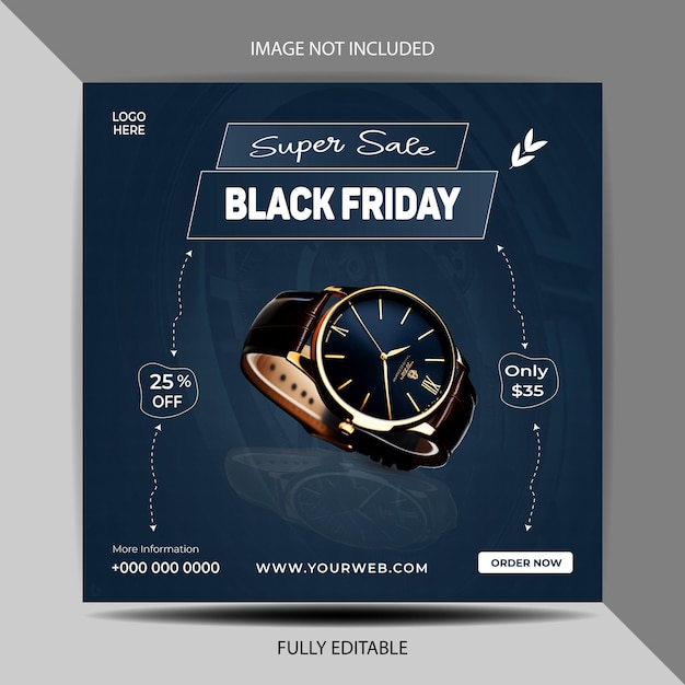 Vector Black Friday watch social media post banner template