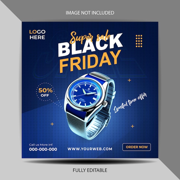 Vector Black Friday watch social media post banner template