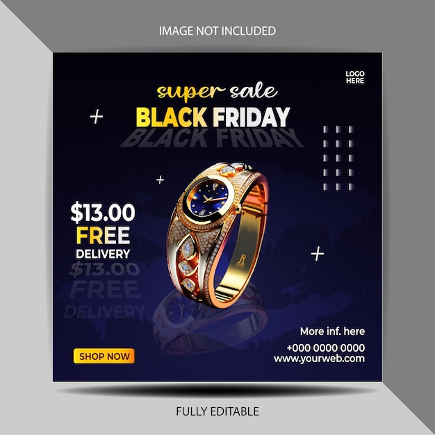 Vector black Friday watch social media post banner template