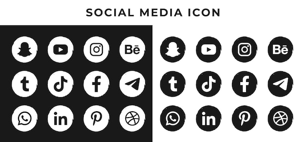 Vector vector black and gray rough circle social media icon full set