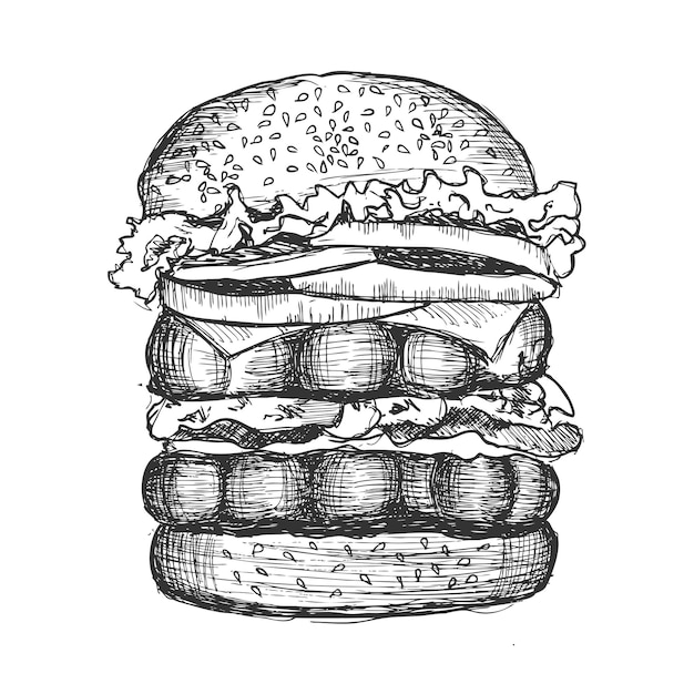 Vector black hand drawn burger on white background