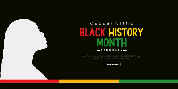 Vector Black history month tricolor flag and black background social media banner with women face