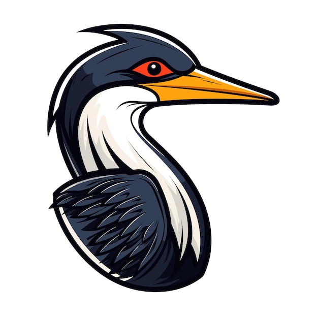 Vector of a black and white bird with a yellow beak in a simple vector icon