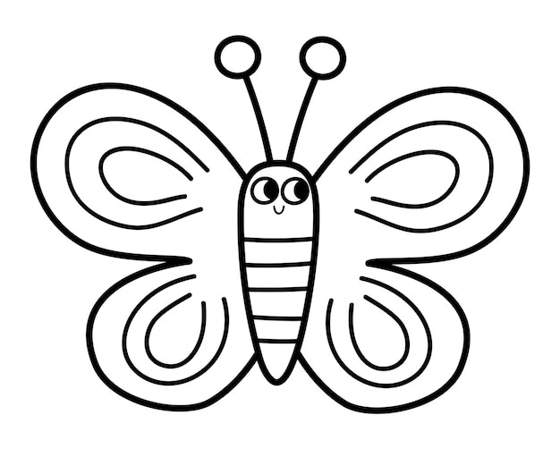 Vector black and white butterfly icon Adorable farm picture Funny woodland forest or garden insect Cute bug illustration or coloring page for kids isolated on white background