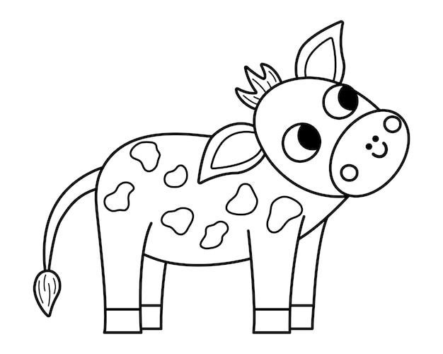 Vector black and white calf icon Cute cartoon little cow illustration for kids Farm baby animal isolated on white background Cattle picture or coloring page for children