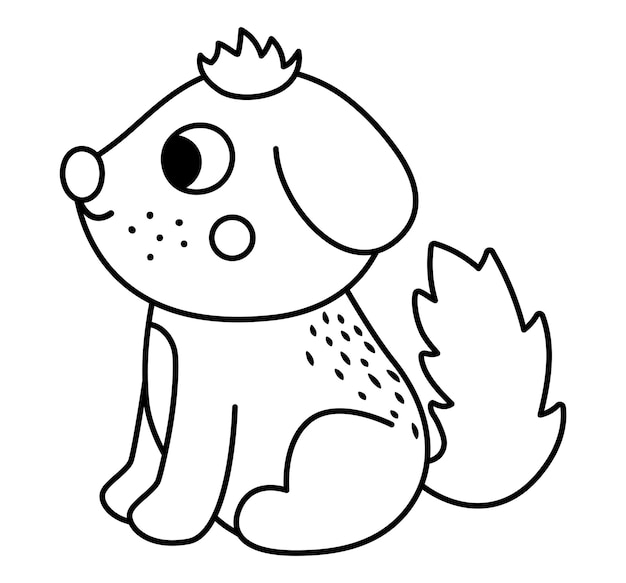 Vector black and white dog icon Cute outline cartoon sitting pet illustration for kids Farm or domestic animal isolated on white background Line puppy picture or coloring page for children