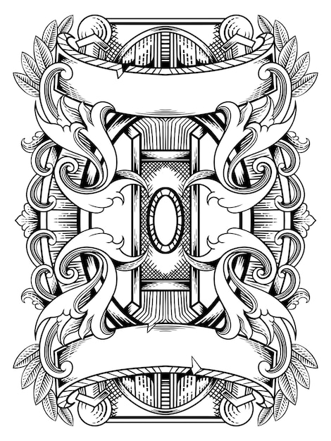 Vector black and white engraved frame sketch design