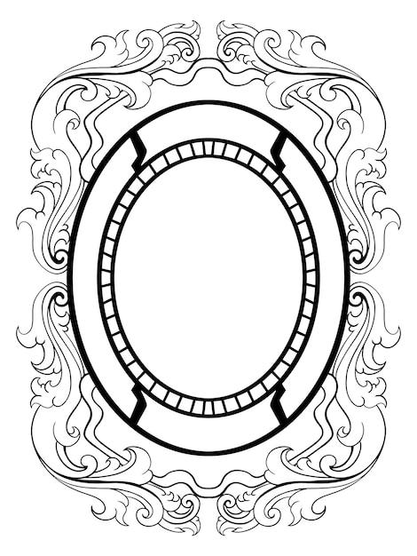 Vector black and white engraved frame sketch design