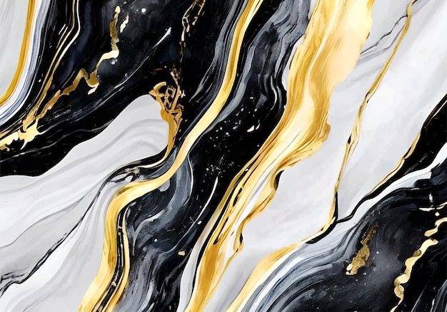 Vector black white gold marble painting watercolor background