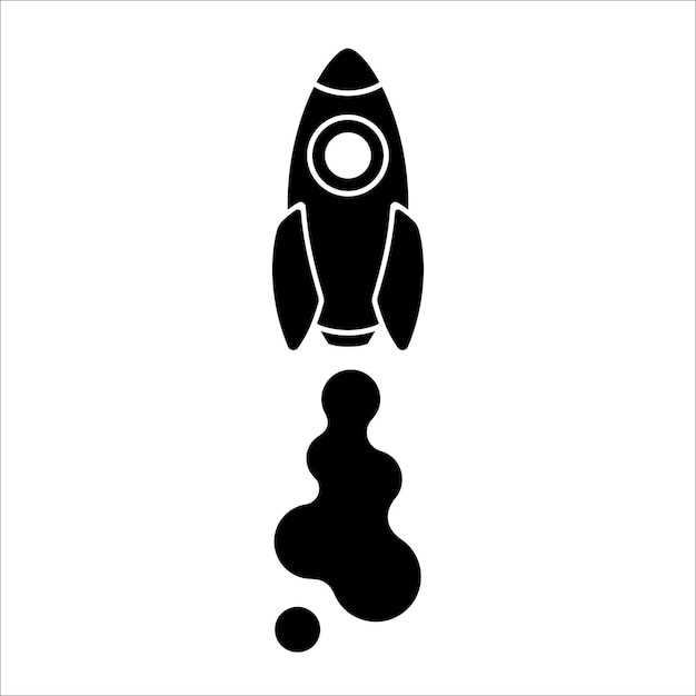 Vector black and white illustration silhouette of a launching rocket