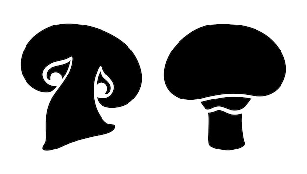 Vector black and white illustration of a silhouette of a mushroom and half a mushroom