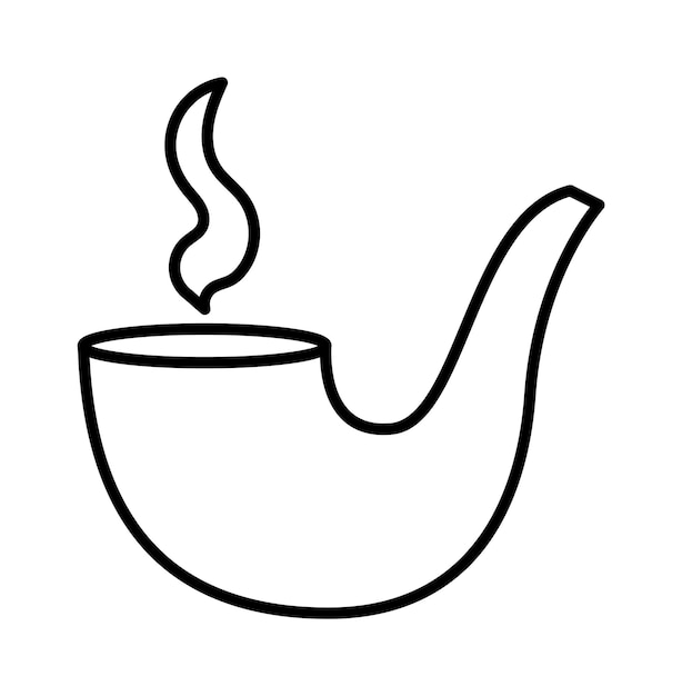 Vector black and white pipe icon Outline tobacco smoking line element or coloring page