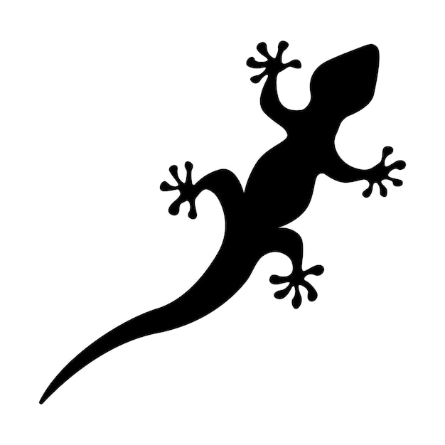 Vector black and white silhouette lizard gecko top view