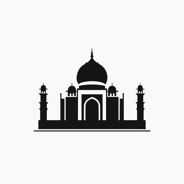 Vector of a black and white silhouette of a mosque