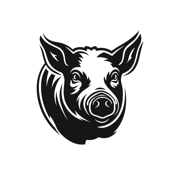 Vector of a black and white vector icon of a pigs head on a white background