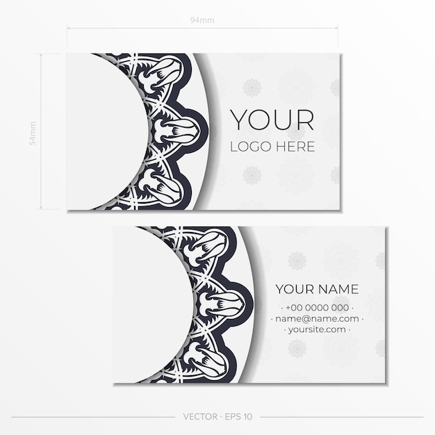 Vector Blackwhite business cards preparation with abstract ornament Template for print design business card with monogram patterns