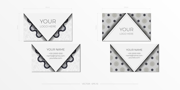 Vector Blackwhite business cards preparation with abstract ornament Template for print design business card with monogram patterns