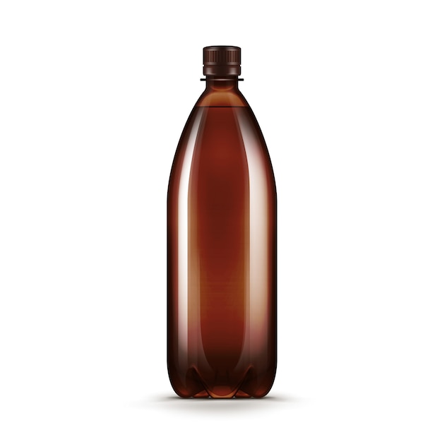 Vector vector blank brown plastic water beer kvass bottle isolated on white background