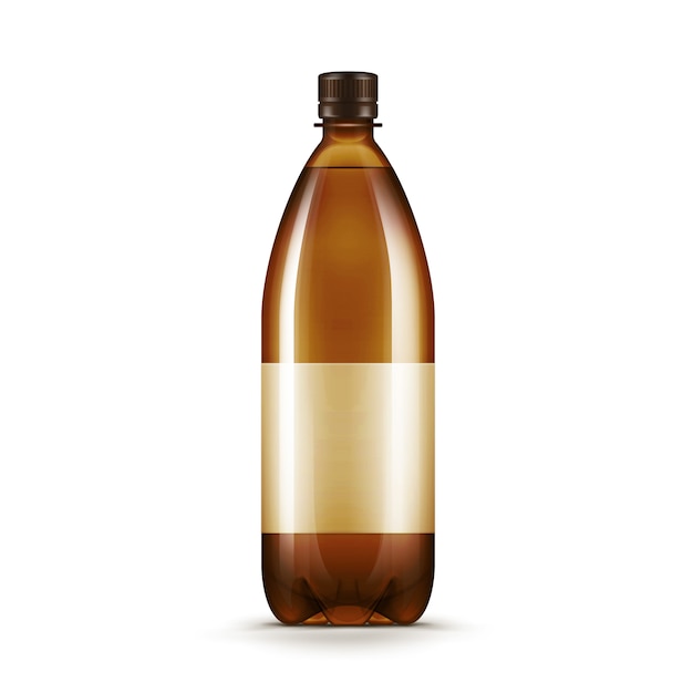 Vector Blank Brown Plastic Water Beer Kvass Bottle Isolated on White