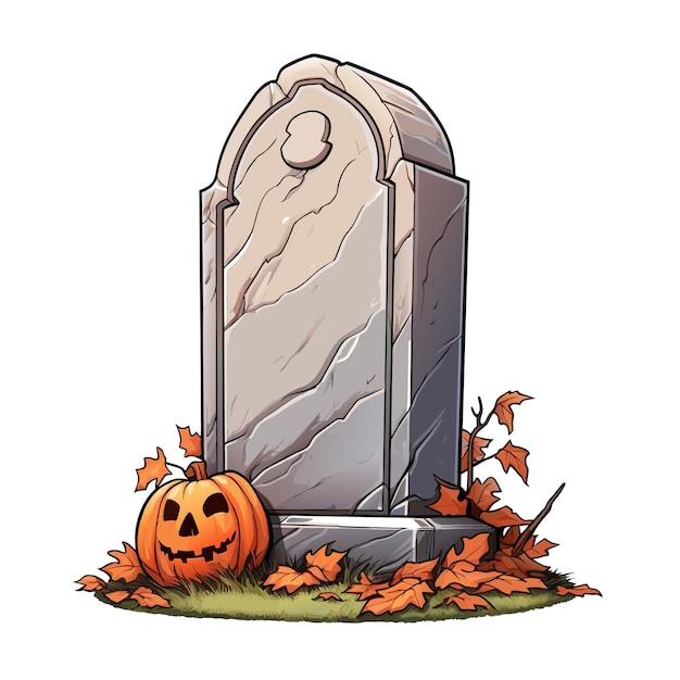 vector blank gravestone orange stone with pumpkins ancient headstone vector illustration on white background