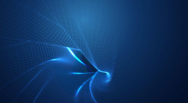 Vector blue background of 3d polygonal mesh, bends, waves and flows