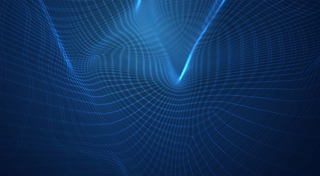 Vector blue background of 3d polygonal mesh, bends, waves and flows