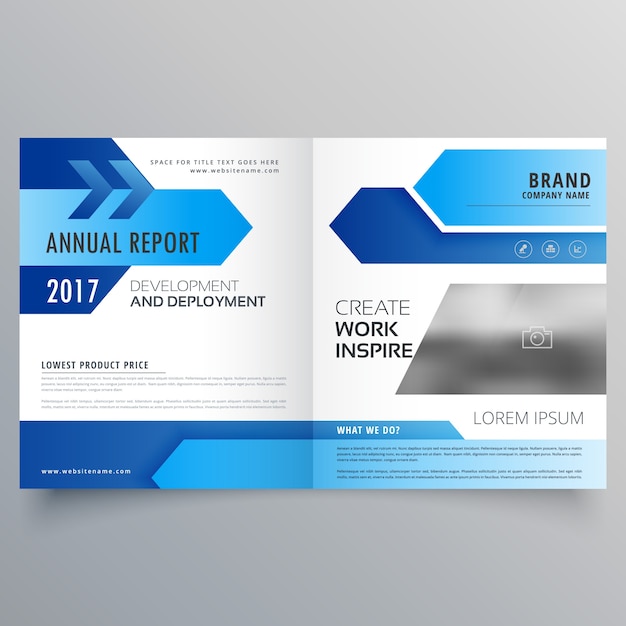 vector blue bi fold business brochure template design